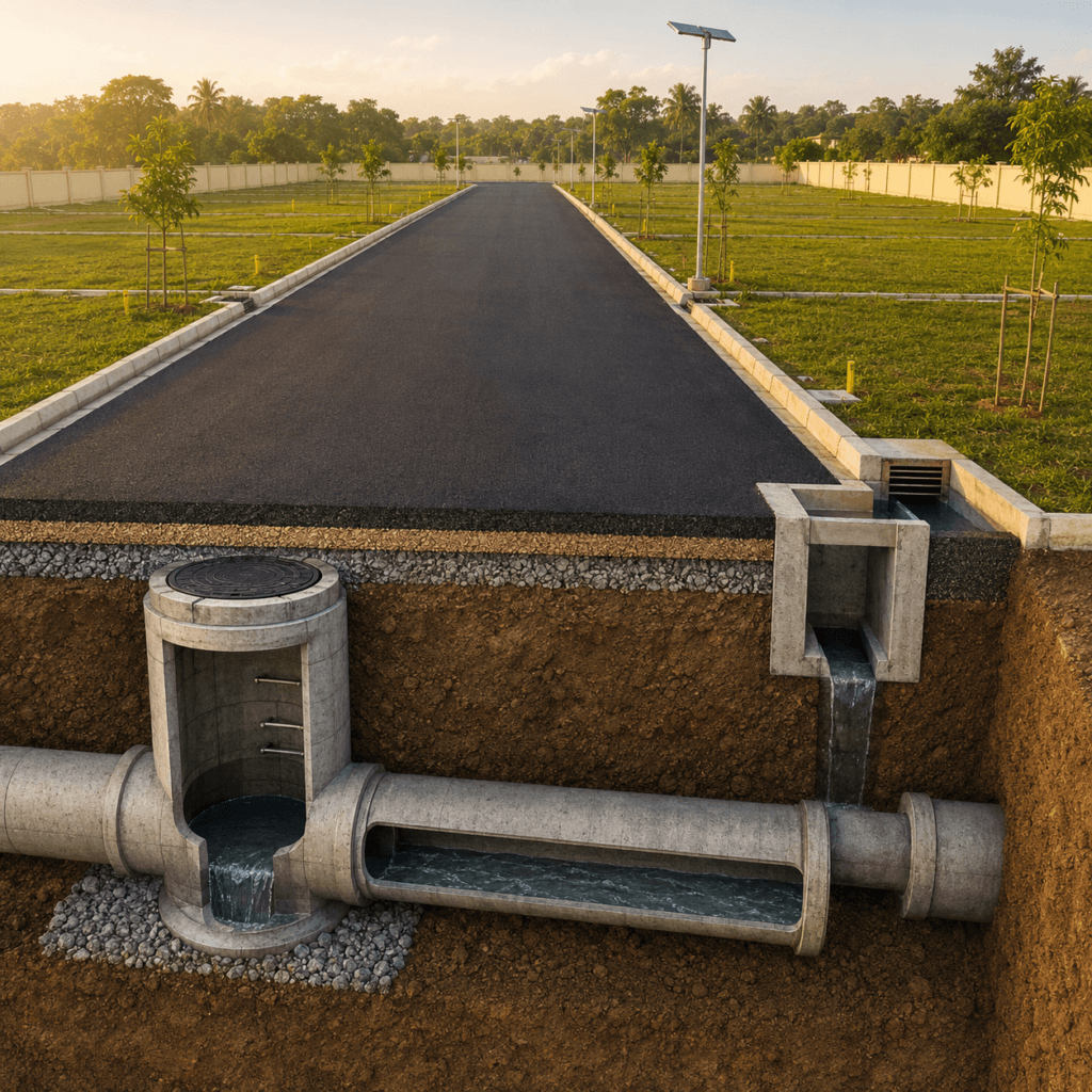 Underground drainage facility at Rathi's Greenland