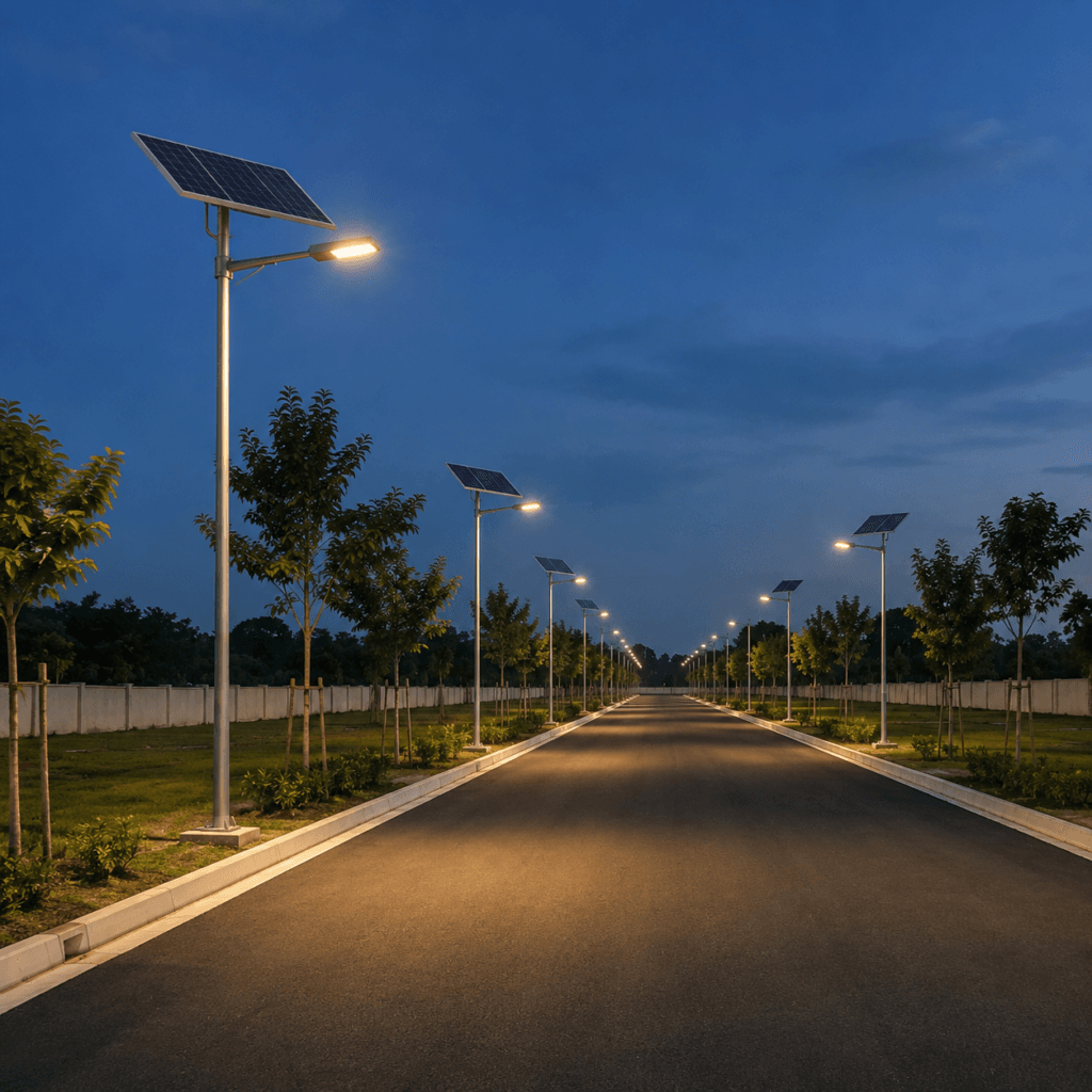 Solar street lights along the project internal roads